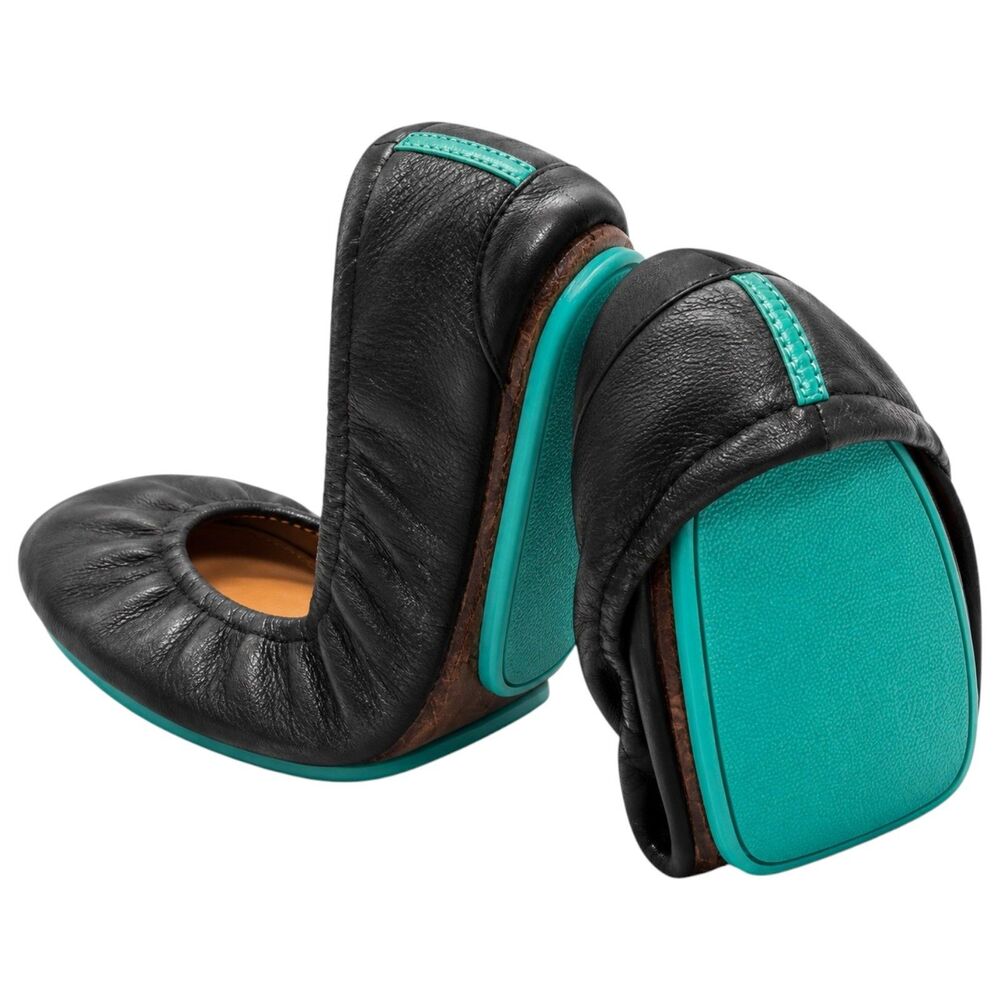 Tieks by Gavrieli Womens Size 9 Black Leather Ballet Flats Teal Soles Foldable
